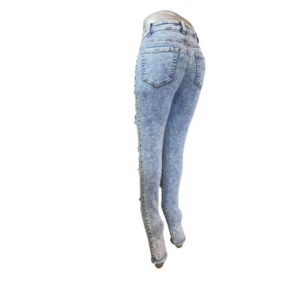 Forever 21 Jeans Women 24 Mid Rise Distressed Destroyed Skinny Stretch (W20 L27) - Picture 5 of 16